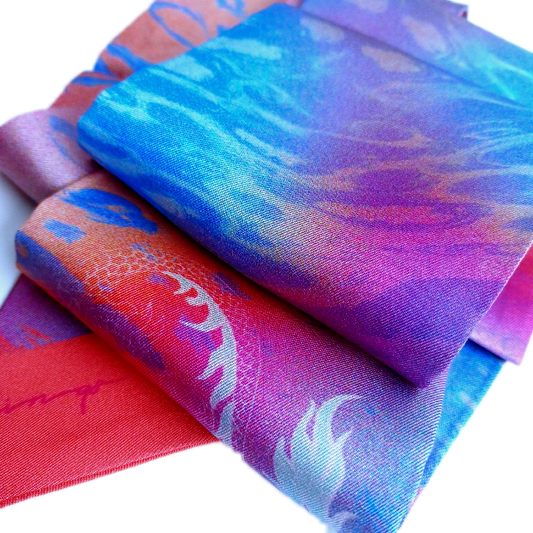 Daenerys Lava & Dragon long hair scarf design with soft pastels and neons