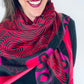 Mai Japanese Sushi inspired square silk scarf with striking cerise pinks and black