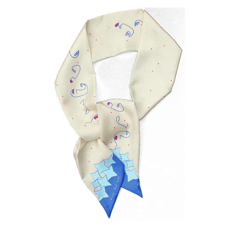 Jekyll - cream and denim blues carnival inspired silk twill hair scarf