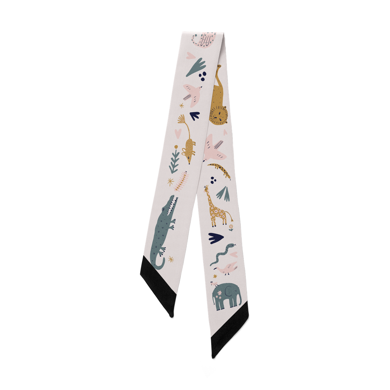 Thandi - An african animal safari inspired silk twill hair scarf with blush pinks, grey and navy