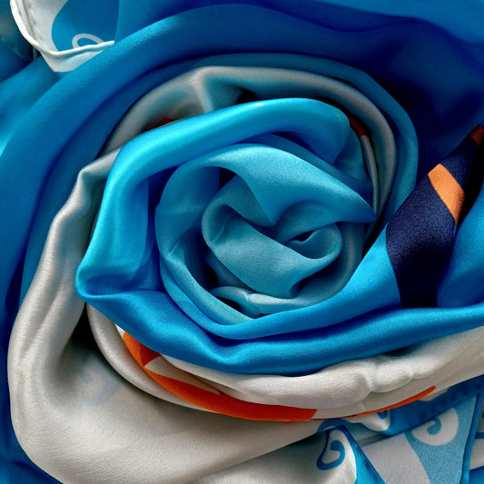 Sophia Seaside Holiday Greek inspired silk scarves scrunched up close