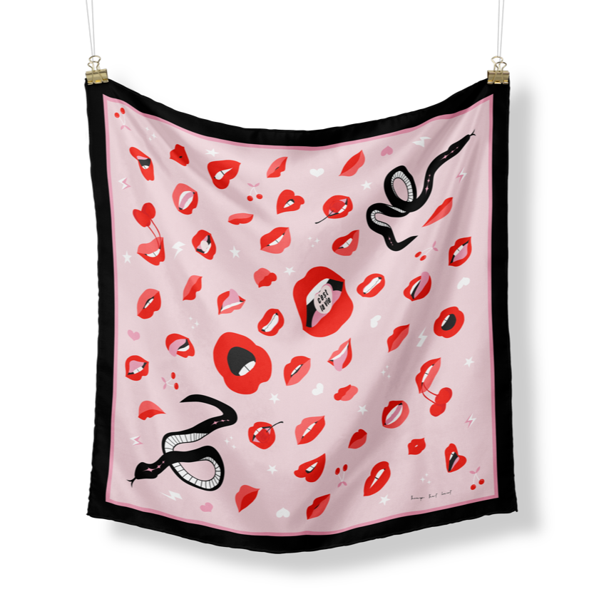 Medusa Pink & Red Lips and Black Snakes design
