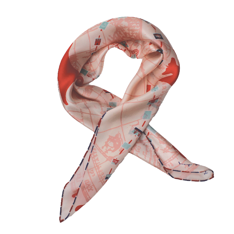 Alex Light Blush Pink & Coral Travel Inspired Silk Scarf