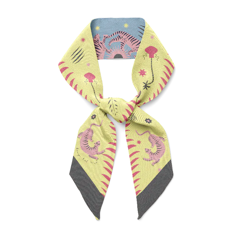  Anais Yellow and Blue tiger stripes inspired silk twill scarf