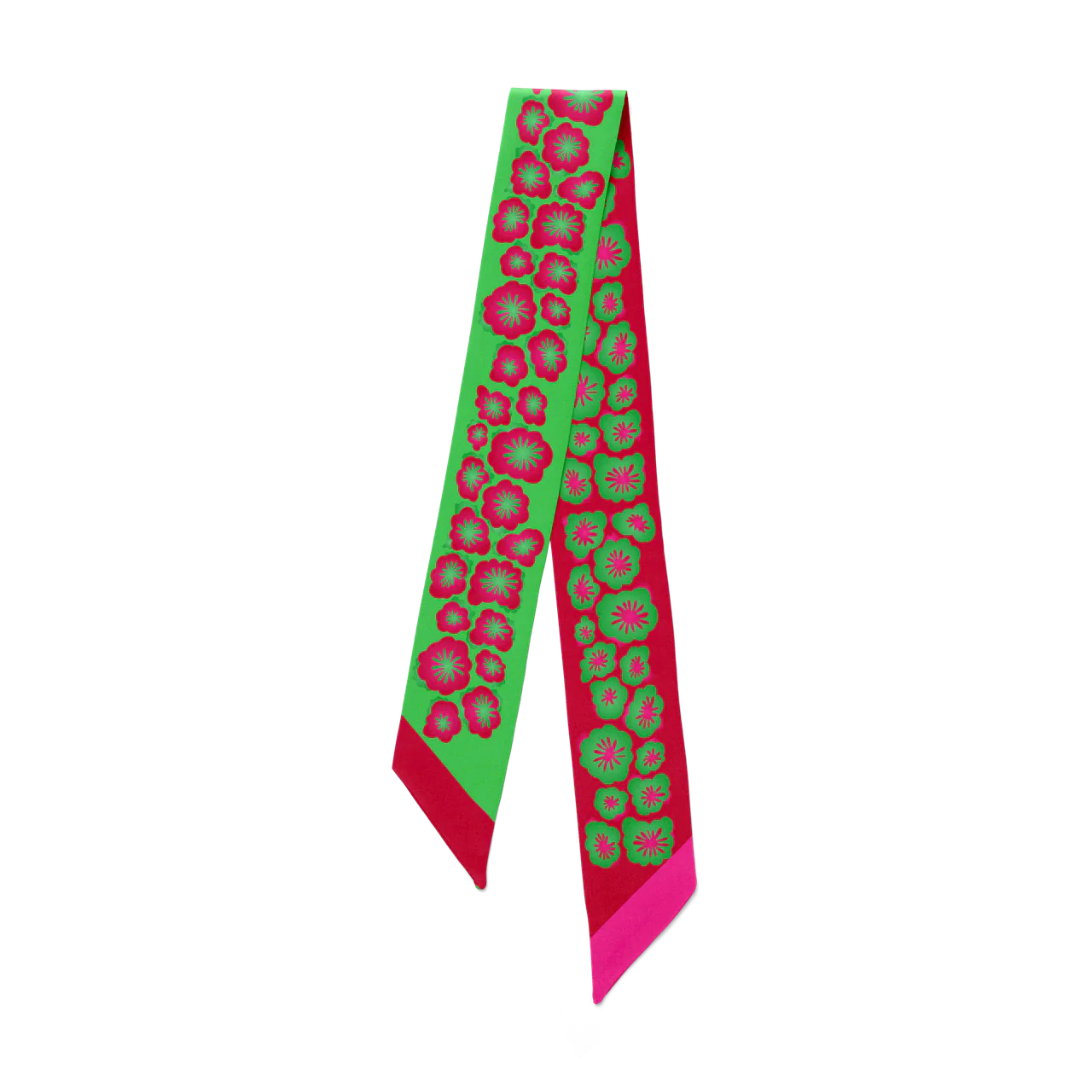 Bridget Twill Silk scarf - with bright magenta pink, candy red and green floral desig