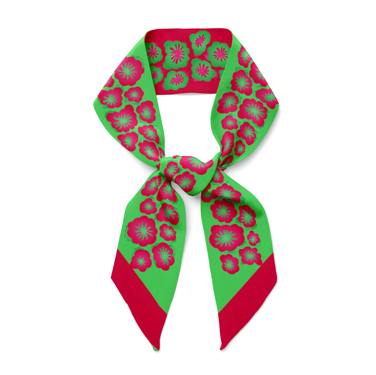 Bridget Twill Silk scarf - with bright magenta pink, candy red and green floral desig