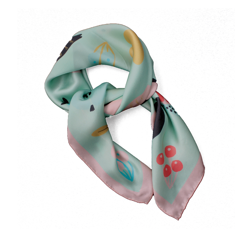 Emily Pastel Colours Fruit Salad Square Silk Scarf folded