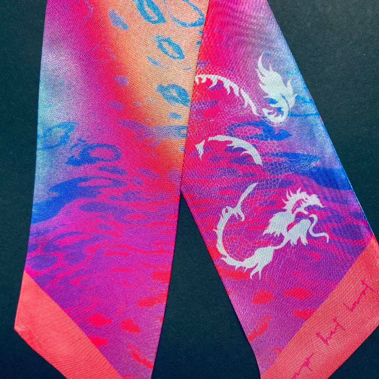 Daenerys Lava & Dragon long hair scarf design with soft pastels and neons