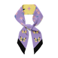 Lily silk twill hair scarf - purple and yellow moths with splashes of indigo