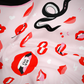 Medusa Pink & Red Lips and Black Snakes design up close