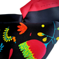 Veronica - black silk twill hair scarf with bright colour florals (up close)