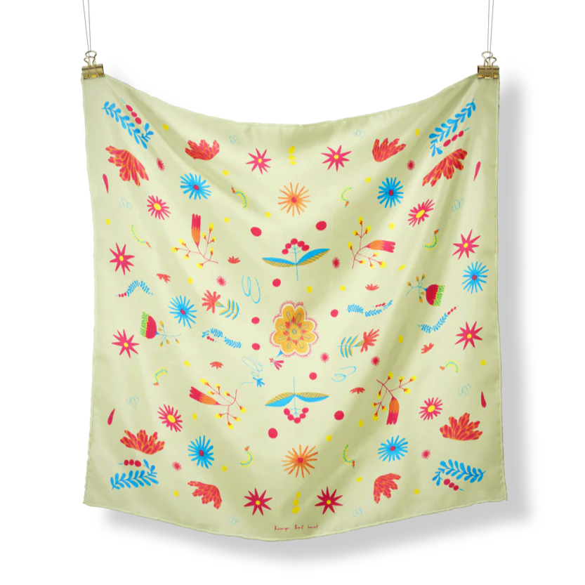 Veronica Yellow Bright Floral Silk Scarf