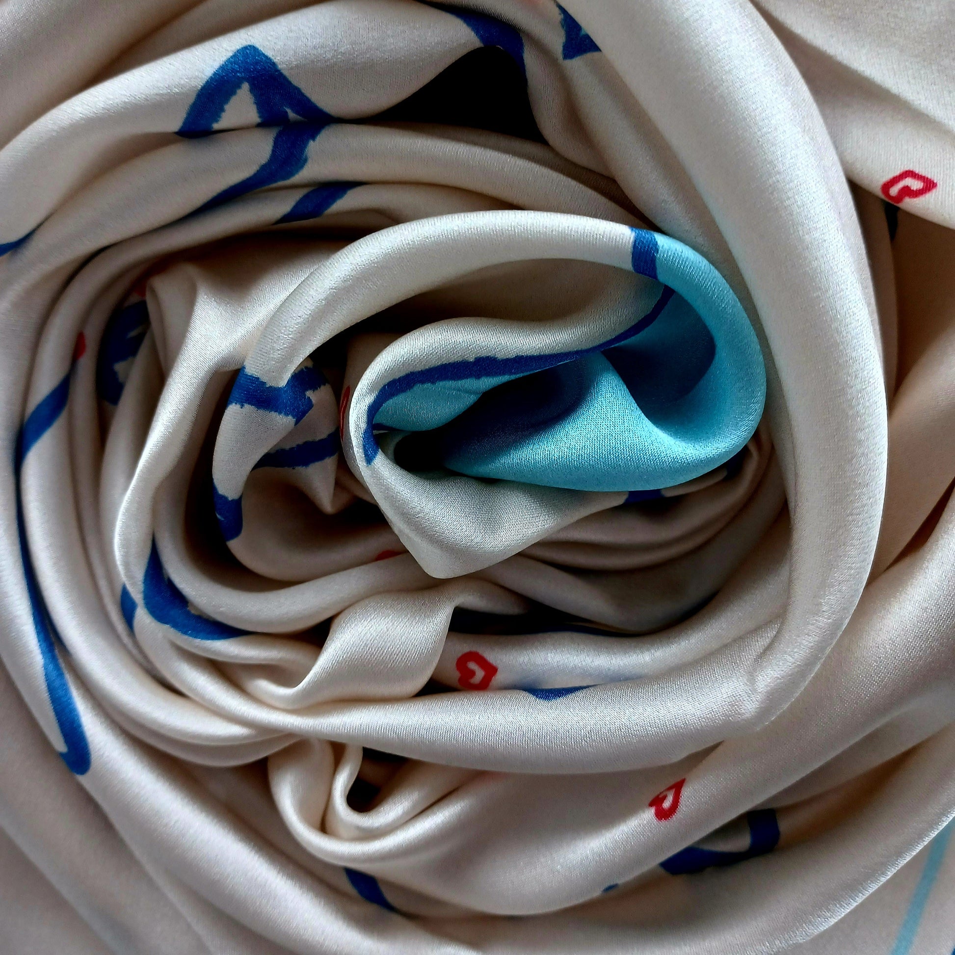 Jekyll  Carnival Inspired Cream Red & Cream Silk Scarf up close