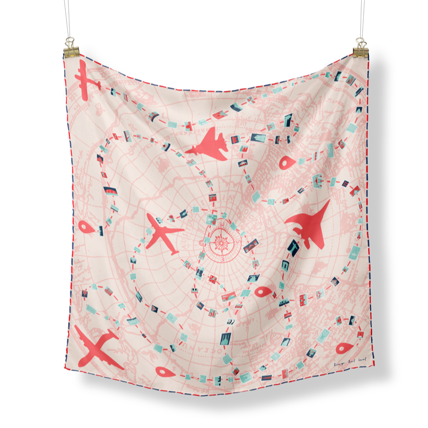 Alex Light Blush Pink & Coral Travel Inspired Silk Scarf