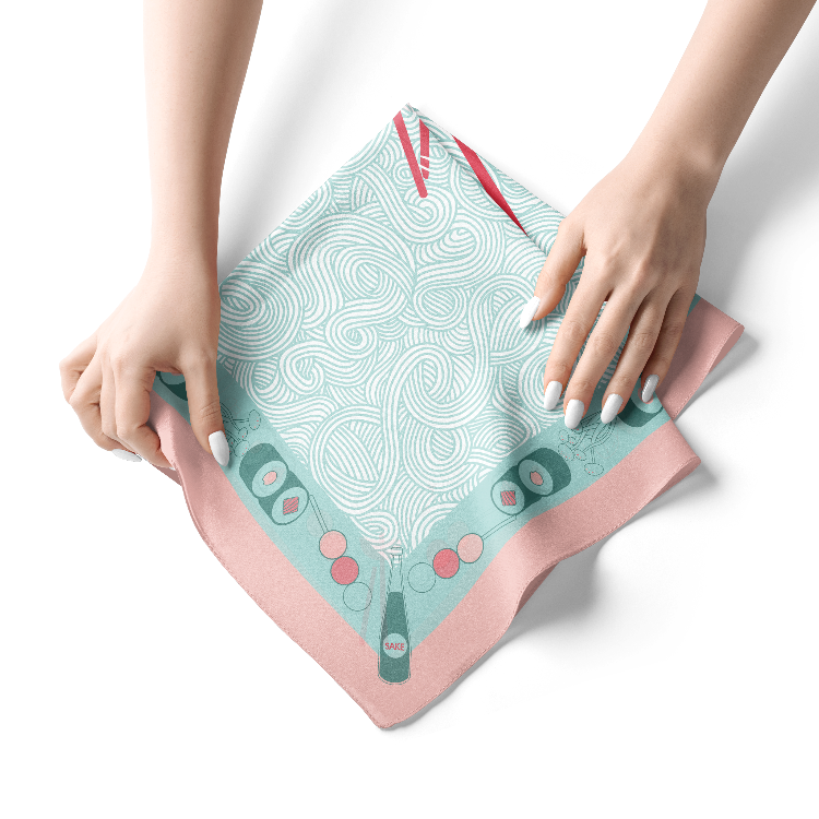 Mai Japanese cuisine inspired design with mint green and pinks (bandana size)